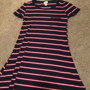 a super cute red , white and blue stripped dress